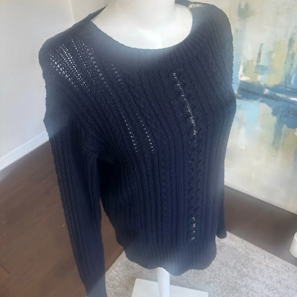 J. Crew Classic Navy Cable Knit Crewneck Sweater L